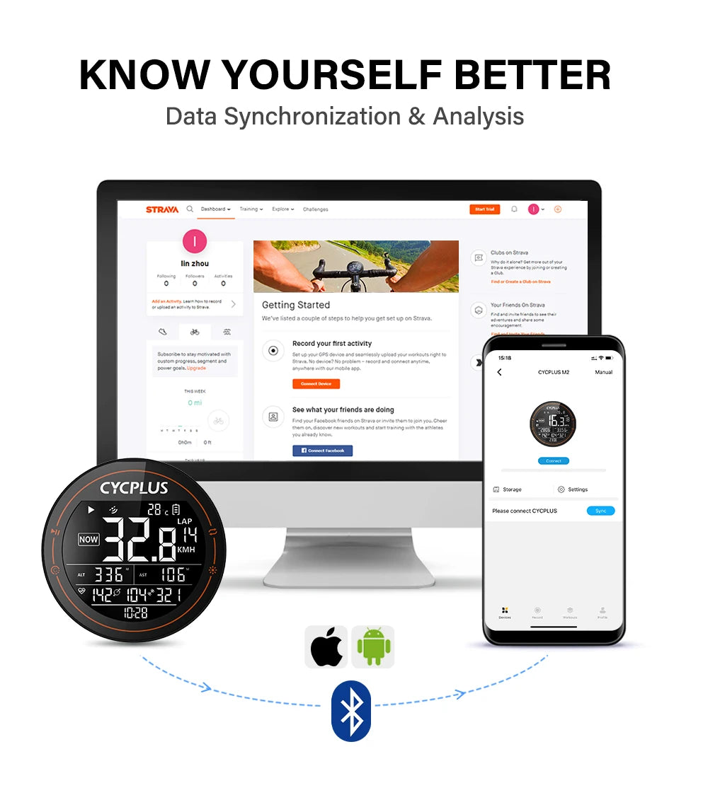 CYCPLUS M2 Wireless Bicycle Computer – ANT+ & Bluetooth GPS Speedometer, Waterproof Bike Cyclocomputer Accessories