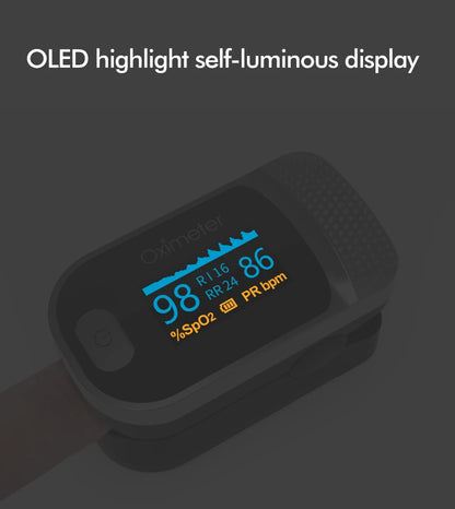 KIUZOU Finger Pulse Oximeter – SPO2, PR, PI, RR Blood Oxygen Saturation and Heart Rate Monitor with OLED Display