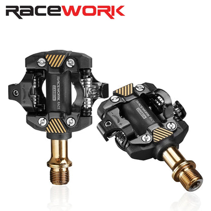 RACEWORK MTB Self-Locking SPD Pedals - Mountain Bike Cleats with Bearing Footrests, Bicycle Parts