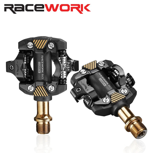 RACEWORK MTB Self-Locking SPD Pedals - Mountain Bike Cleats with Bearing Footrests, Bicycle Parts