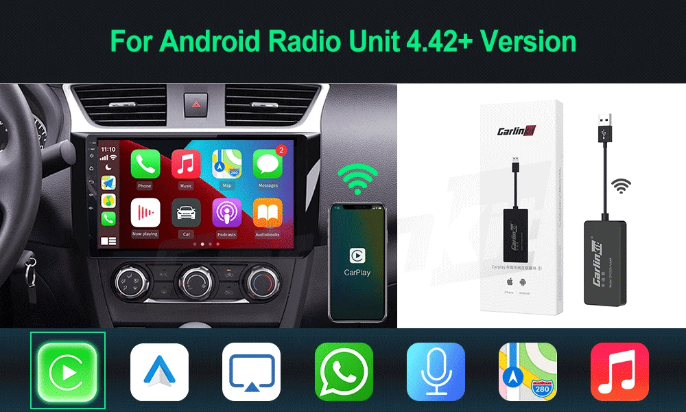Carlinkit Wireless CarPlay Activator & Android Auto Wired USB Dongle AI Box with Bluetooth Charger & MirrorLink for Android Radio
