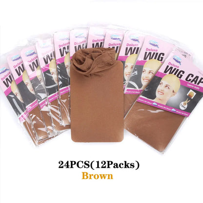 24PCS Wig Caps (12 Packs) – Stretchable Nylon Mesh Stocking Hair Nets, Breathable & Free Size for Wigs