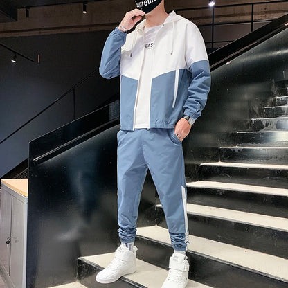 2025 Men’s Tracksuit 2-Piece Set — Hooded Jacket & Jogger Pants for Casual, Running & Sports