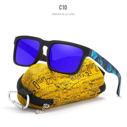 KDEAM Polarized Men’s Sunglasses – Matte Black Frame with Painting Temples & Protective Case