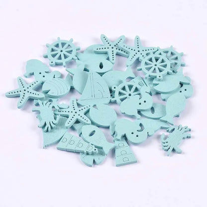 20PCS Ocean Theme Blue & White Wood Slice Embellishments – DIY Scrapbooking, Crafts & Home Decor