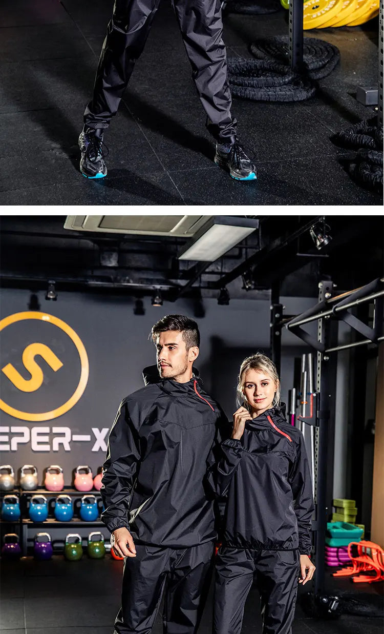Unisex Sauna Suit — Women's & Men's Gym Clothing Set with Pullover Hoodie for Running, Fitness, Weight Loss & Sweating