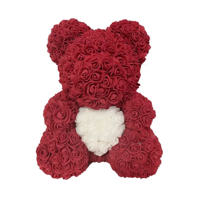 2024 40cm Rose Bear – Heart-Shaped Artificial Flower Teddy Bear for Valentine’s, Wedding, Birthday & Christmas Gifts