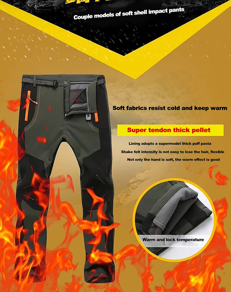 LNGXO Men’s Fleece Hiking Pants – Thick Warm Winter Waterproof & Windproof Soft Shell Ski, Trekking, and Camping Trousers
