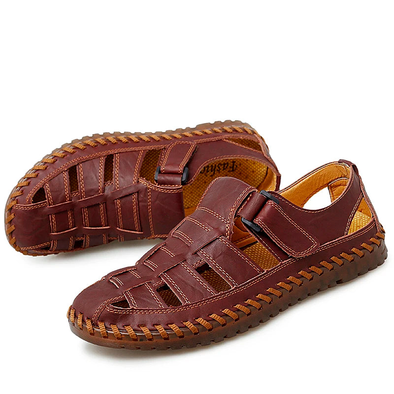 Genuine Leather Roman Men's Sandals - Summer Business Casual Outdoor Beach Wading Slippers Shoes Size 38-47