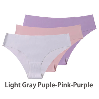 3PCS Seamless Silk Panties for Women – Breathable Low Waist Invisible Briefs, Soft & Sexy Underwear Set