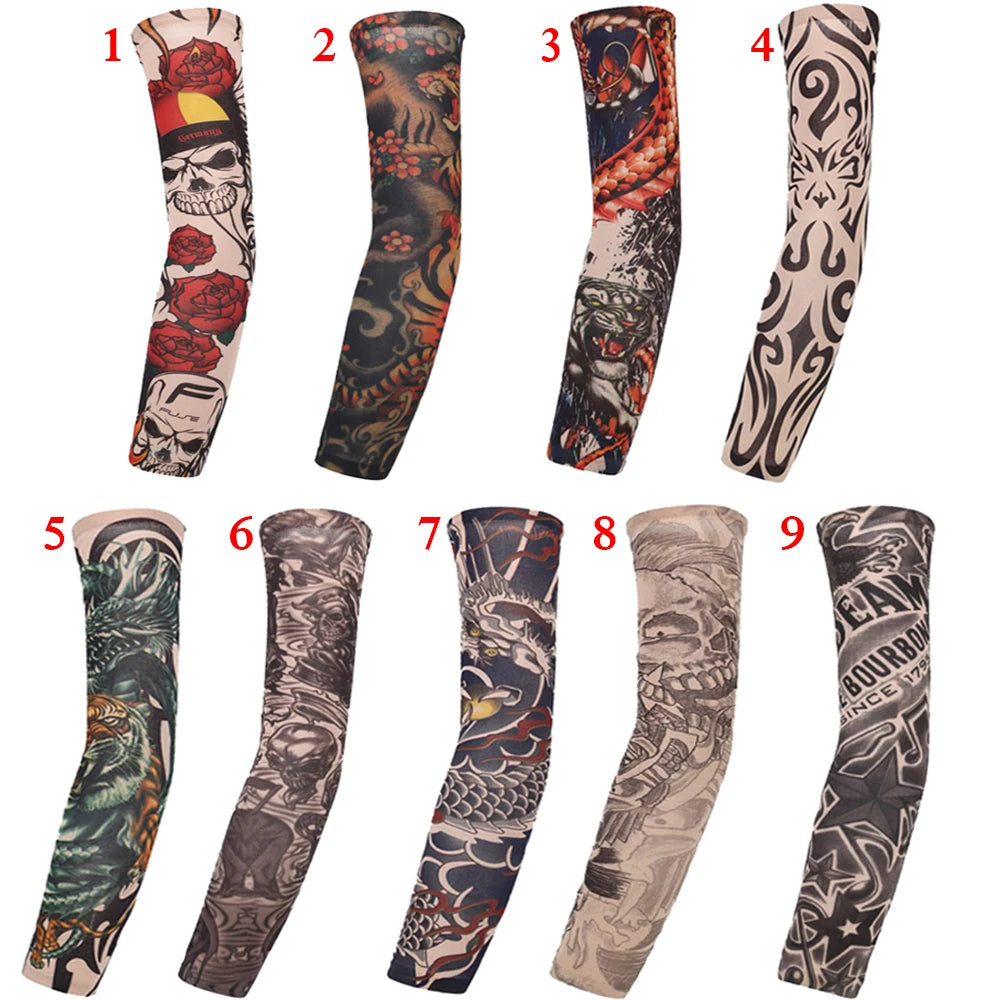 Street Tattoo Arm Sleeves - Sun UV Protection Cover for Outdoor Riding - Seamless Sunscreen Arm Gloves for Men and Women