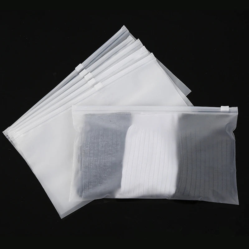 10PCS 16-Wire Frosted Zipper Bags – Underwear, Panties & Socks Packaging with Air Hole, Resealable Cosmetic Storage
