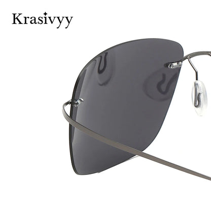 Krasivyy Rimless Square Polarized Sunglasses – Ultralight Pure Titanium, Brand Design for Men, Driving Sun Glasses, Oculos De Sol