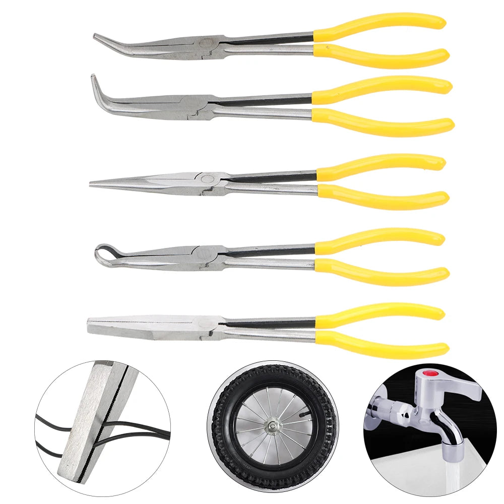 DIY Extra Long Nose Pliers – Straight & Bent Tip Mechanic Hand Tool for Car Maintenance, Spanner & Clip Removal Kit