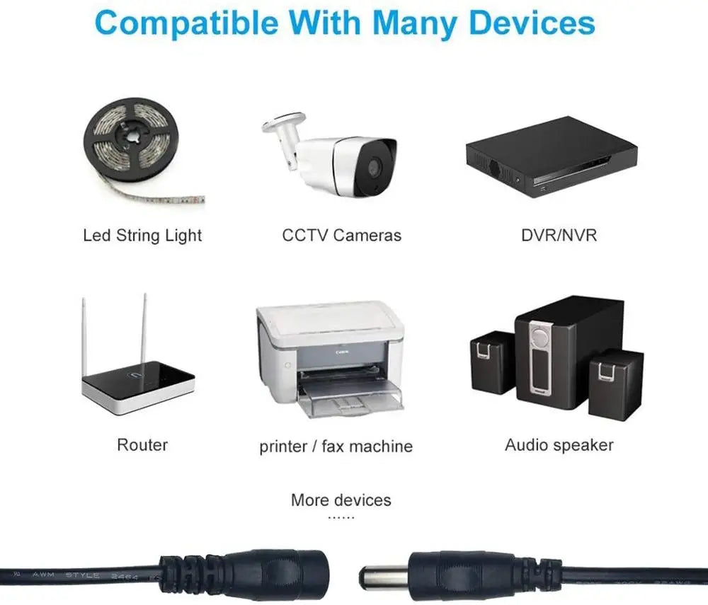 DC 12V Power Adapter Extension Cable – 5.5*2.1mm Male to Female Cord for CCTV Camera & Router, 1M to 10M Lengths