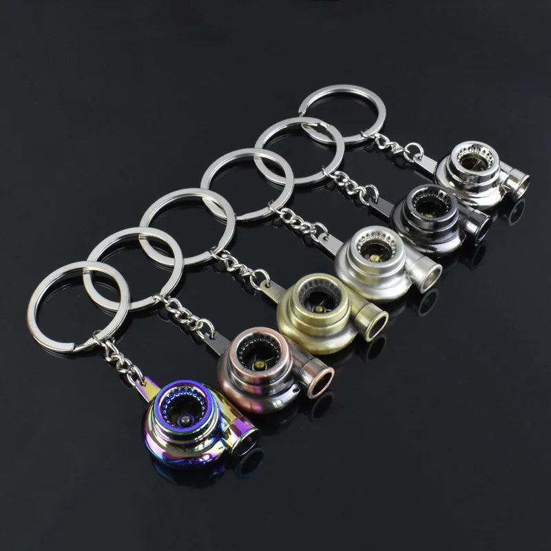 Mini Turbocharger Keychain - Spinning Turbine Keyring for Car Interior Accessories & Key Fob
