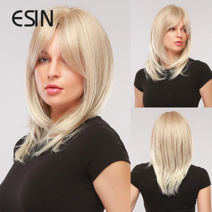 ESIN Synthetic Dark Brown Wig for Women - Long Wavy Wig with Bangs, Heat Resistant for Party & Daily Use