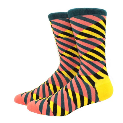 Men’s Funny Argyle Diamond Pattern Cotton Socks – Large Size 3D Geometric Crew Tube Socks, Combed Cotton Casual Novelty Socks