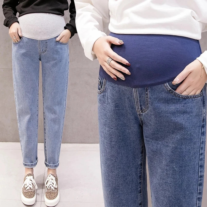 Maternity Boyfriend Jeans – High Waist Loose Denim Pants for Pregnant Women