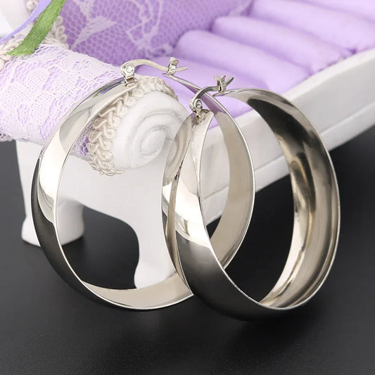 BAECYT Silver Oversized Circle Hoop Earrings — Vintage Wide Statement Earrings for Women, Stainless Steel Jewelry