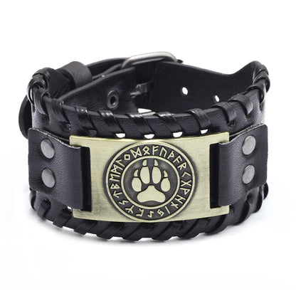 Totem Design Wide Leather Pirate Compass Bracelet - Men's Celtic Viking Jewelry, Party Gift Accessories