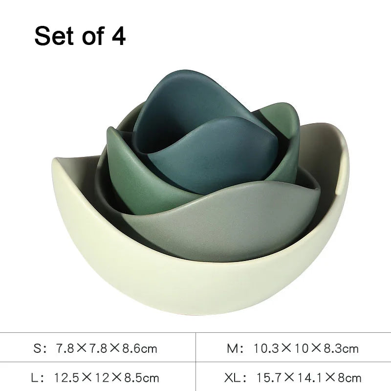 Lotus Ceramic Bowl Set - Flower-Shaped Fruit, Salad & Dinner Plates with Decorative Storage Design