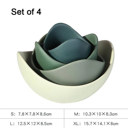 Lotus Ceramic Bowl Set - Flower-Shaped Fruit, Salad & Dinner Plates with Decorative Storage Design