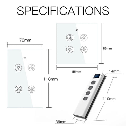 WiFi RF Smart Ceiling Fan Light – 2/3 Way Control, Speed Control, Smart Life/Tuya App, Alexa & Google Home Compatible