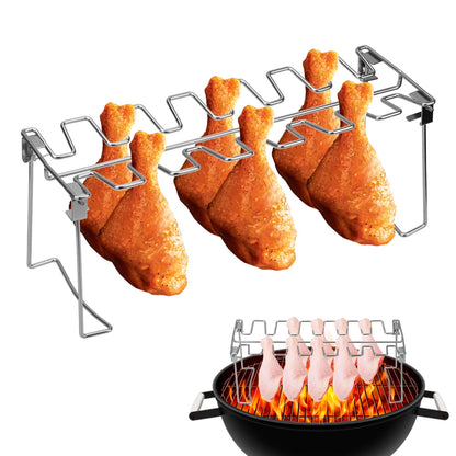BBQ Beef Chicken Wing Leg Grill - Non-Stick Stainless Steel Barbecue Cooking Rack and Drumstick Oven Roaster Stand