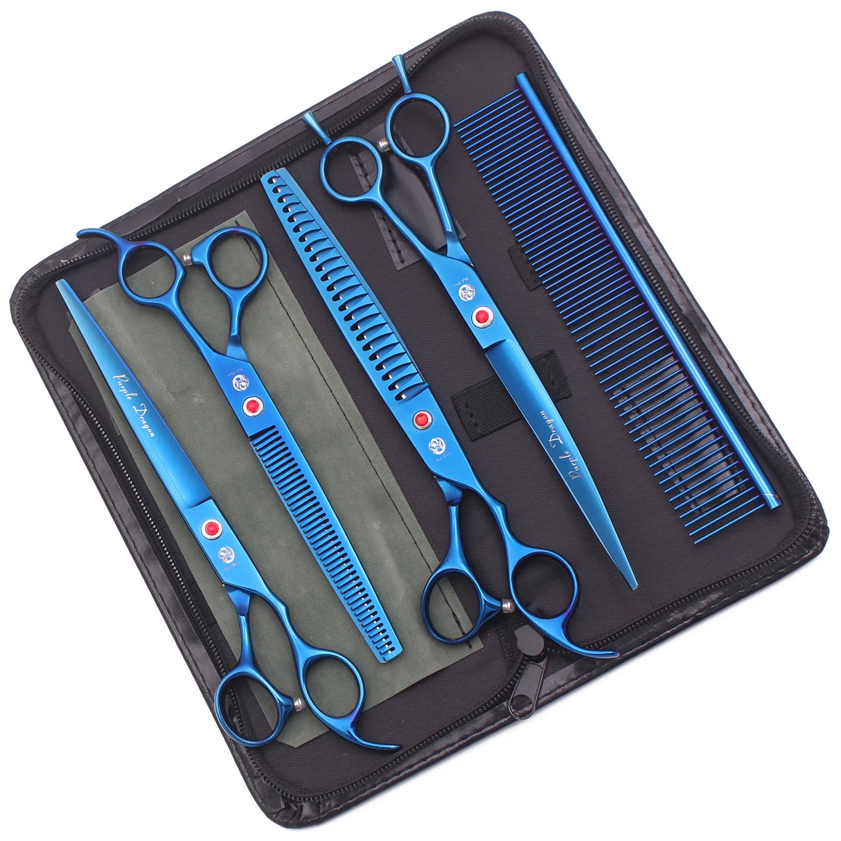 8-inch Purple Dragon Japan 440C Dog Grooming Scissors – Curved Chunker & Thinning Shears with Case (Model Z3015)