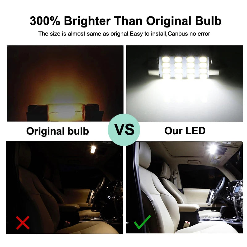 14Pcs CANBUS LED Interior Light Kit - Compatible with Toyota Camry XV40 2007–2011 Dome, Reading & Trunk Lamps
