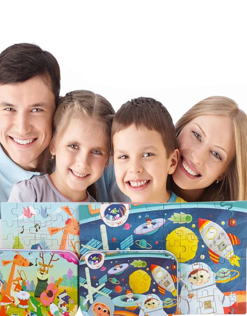 60PCS Wooden Puzzle Toys – Cartoon Vehicle & Animal Jigsaw for Kids’ Learning & Educational Play