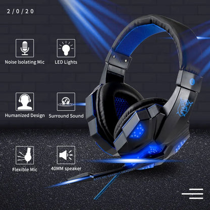 Professional LED Wired Gaming Headphones with Microphone – Stereo Bass PC, PS4, PS5, Xbox Headset for Gamers