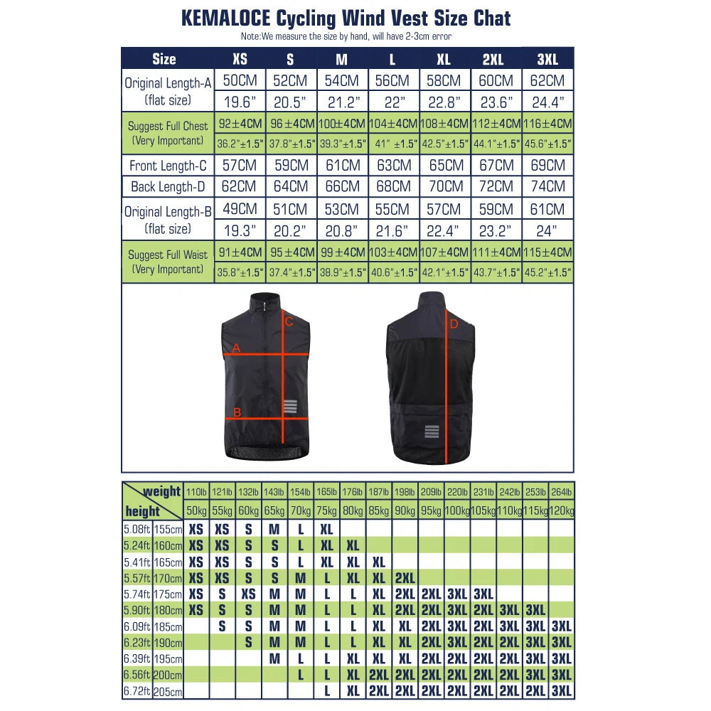 KEMALOCE 2023 Cycling Vest - Navy Blue Windproof Sleeveless Bicycle Gilet, Lightweight MTB Sports Wind Vest for Men