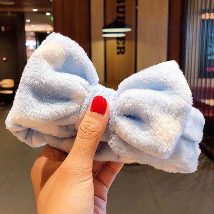 Soft Coral Fleece Bow Headband – Wash Face Hair Holder with Animal Ears for Women & Girls