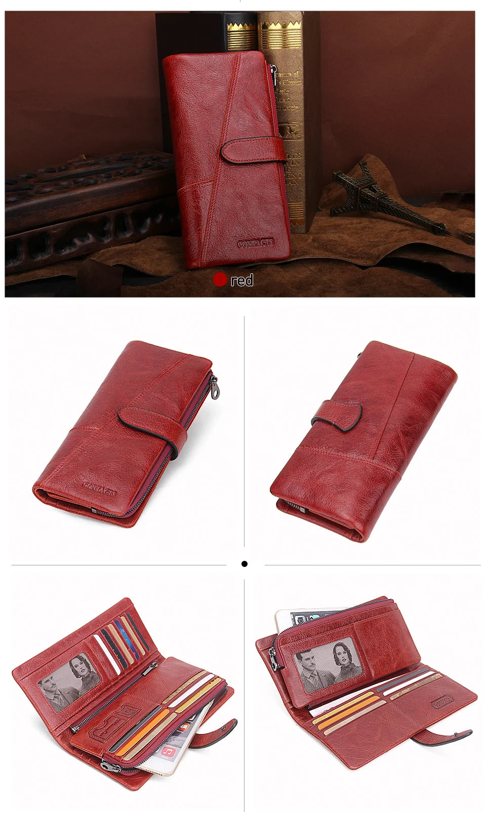 CONTACT'S Genuine Leather Men’s Long Wallet – Phone Bag with Zipper Coin Pocket, Clutch Purse & Small Wallet