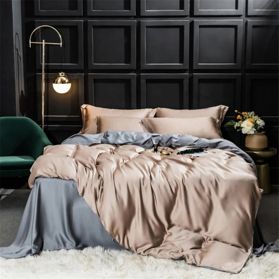 Liv-Esthete 100% Silk Bedding Set - Mulberry Silk Quilt Cover, Bed Sheet & Pillowcase, Queen/King Size Bed Linen