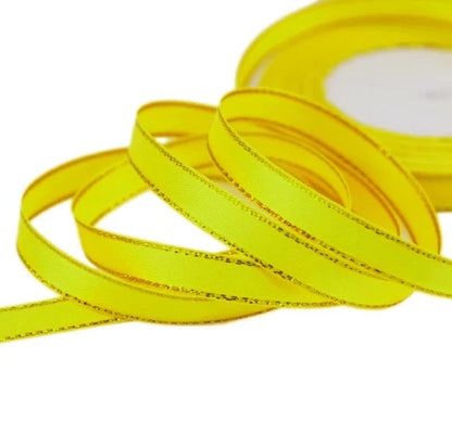 25 Yards 10mm Satin Ribbon with White & Gold Edge - High-Quality Gift Packaging Ribbon