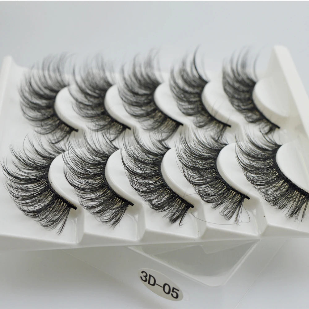 QSTY 5 Pairs 3D Mink False Eyelashes – Natural Long Dramatic Volume Black Lash Extensions