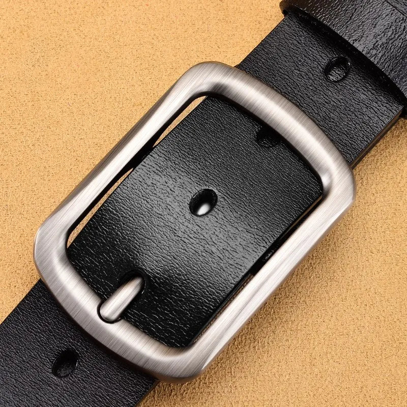 Genuine Leather Men's Belt - High Quality Cowhide Buckle Jeans Belt Casual Business Cowboy Waistband Fashion Accessory