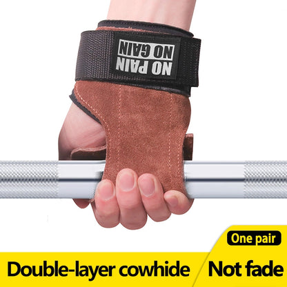Cowhide Gym Gloves: Anti-Skid Weight Lifting Pads with Power Belt - Deadlift Belt Workout Crossfit Fitness Gloves for Palm Protection