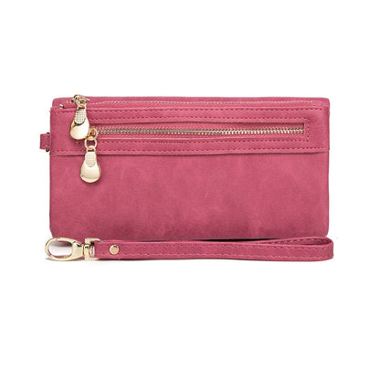 Large Capacity Women's Wallet – Dull Polish Leather, Double Zipper Clutch Wristlet with Phone, Coin & Card Holder Pockets