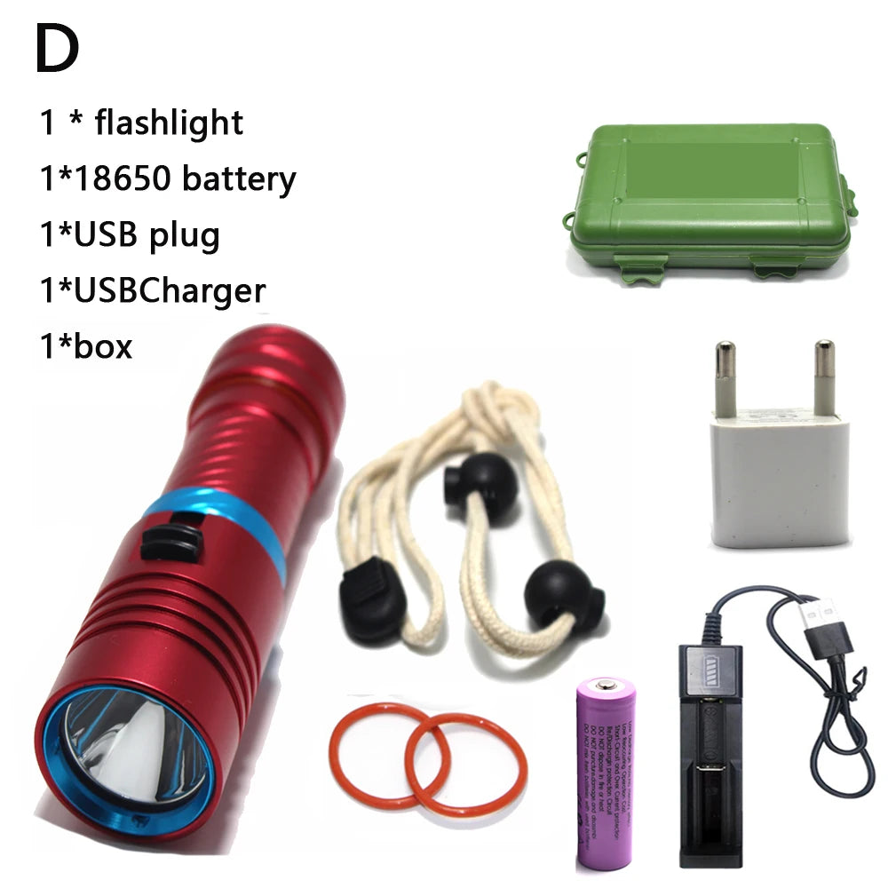 IPX8 Waterproof Diving Flashlight - 100M Underwater Professional Dive Light