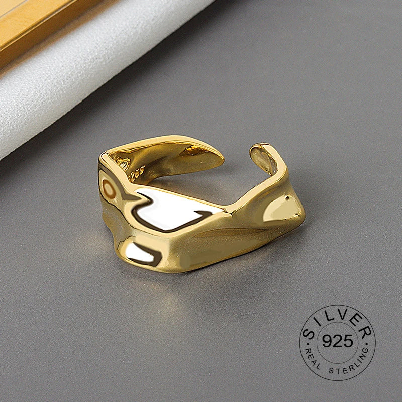 925 Sterling Silver Women’s Open Wave Ring – Irregular Wide Noodle Design Gift