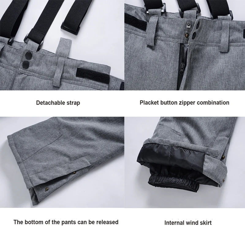 Men & Women Winter Ski Pants – Windproof Waterproof Snowboard Suspender Trousers Thick Warm Plus Size