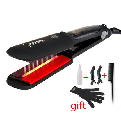 Professional Steam Hair Straightener – 2" Ceramic Infrared Flat Iron for Salon Styling & Care