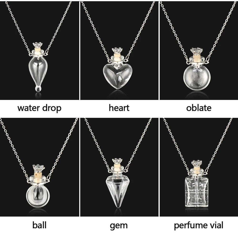 Openable Glaze Vial Pendant Necklace – Water Drop Heart Mini Perfume Bottle, Keepsake Jewelry Gift with Steel Chain