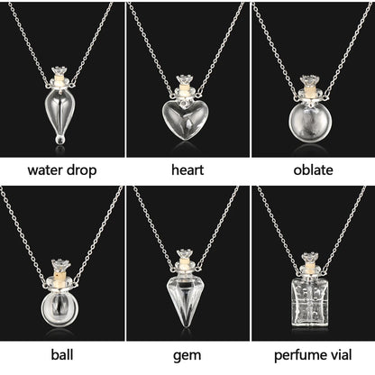 Openable Glaze Vial Pendant Necklace – Water Drop Heart Mini Perfume Bottle, Keepsake Jewelry Gift with Steel Chain