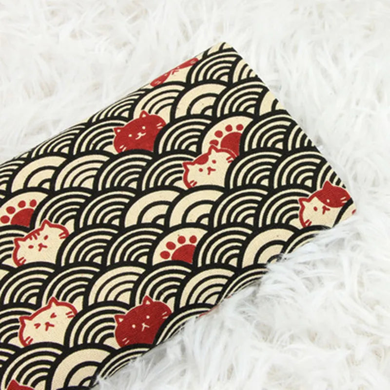 Half Yard Thick Cotton Fabric — Soft Breeze Cat Curve Print, 100% Cotton DIY Bag & Craft Material CR-389
