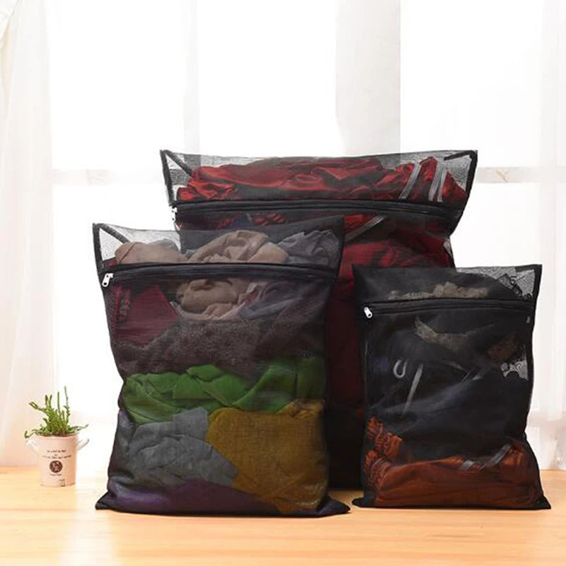 Black Nylon Mesh Laundry Bag – Zippered Washing Bag for Clothes, Bras & Delicates, Washing Machine Safe